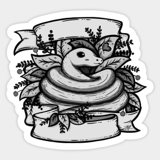 Cute Greyscale Snake with Banner Sticker